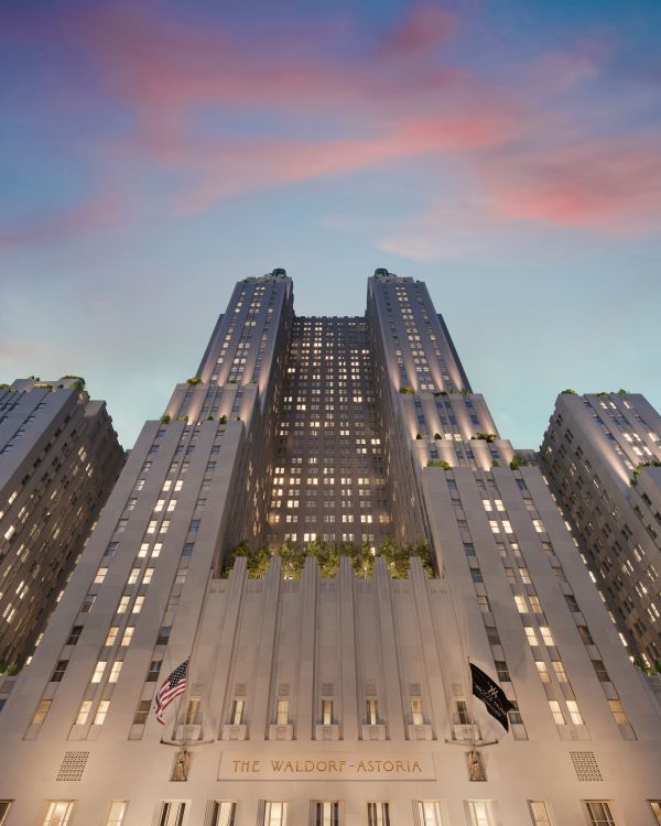 Waldorf Astoria New York exterior looking up at 49th street