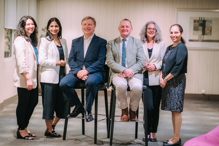 From left to right : Khalisah Stevens, Radhika Arapally, Glenn Mandziuk, Patrick O Meara, Tiffany McGrath, Stella Pinto