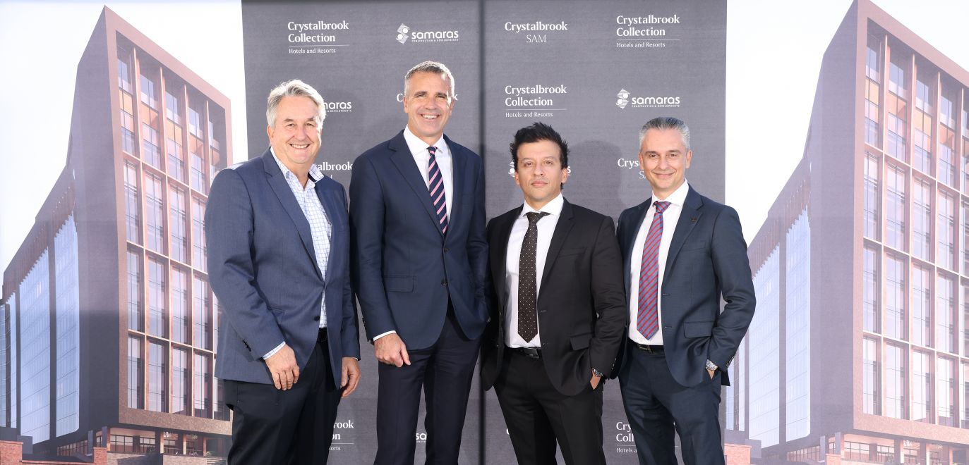 Left to right: Geoff York, Chief Executive Officer for Crystalbrook Collection Hotels & Resorts, The Hon Peter Malinauskas MP, Premier for South Australia, George I. Samaras, Director for Samaras Group and Chris Samaras, Chief Executive Officer for Samaras Group