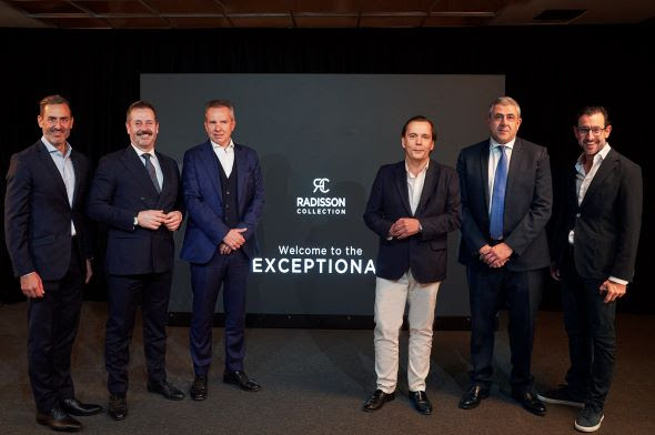 Travel & Tourism VIPs gathered to celebrate the announcement. From left to right:  Hctor Coronel, Director de Turismo de Ayuntamiento de Madrid Mariano de Paco Serrano, Consejero de Cultura, Turismo y Deporte de la Comunidad de Madrid Benedetto Giustiniani, Head of Southern Europe Region at Generali Real Estate Federico J. Gonzlez, Executive Vice Chairman / Radisson Hotel Group Zurab Pololiskashvili, Secretary-General of UN Tourism Elie Younes, Executive Vice President & Global Chief Development Officer / Radisson Hotel Group