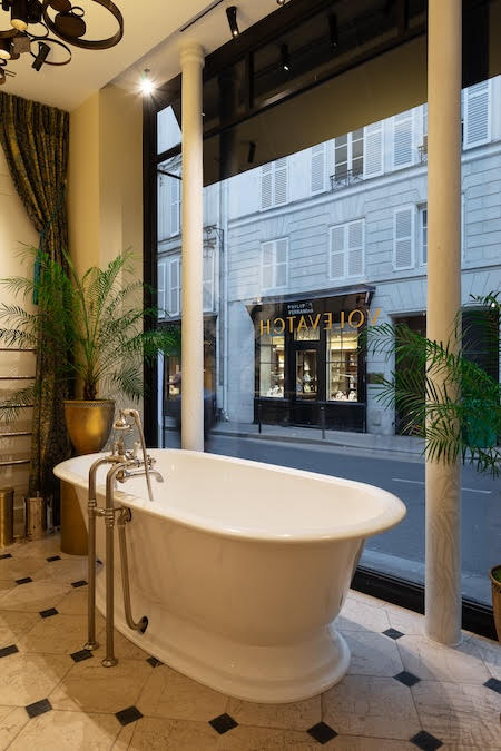 Volevatch  ensemble tlphone sur colonnes Bistrot finition nickel mat. Baignoire Elwick Victoria+Albert en Quarrycast blanc brillant