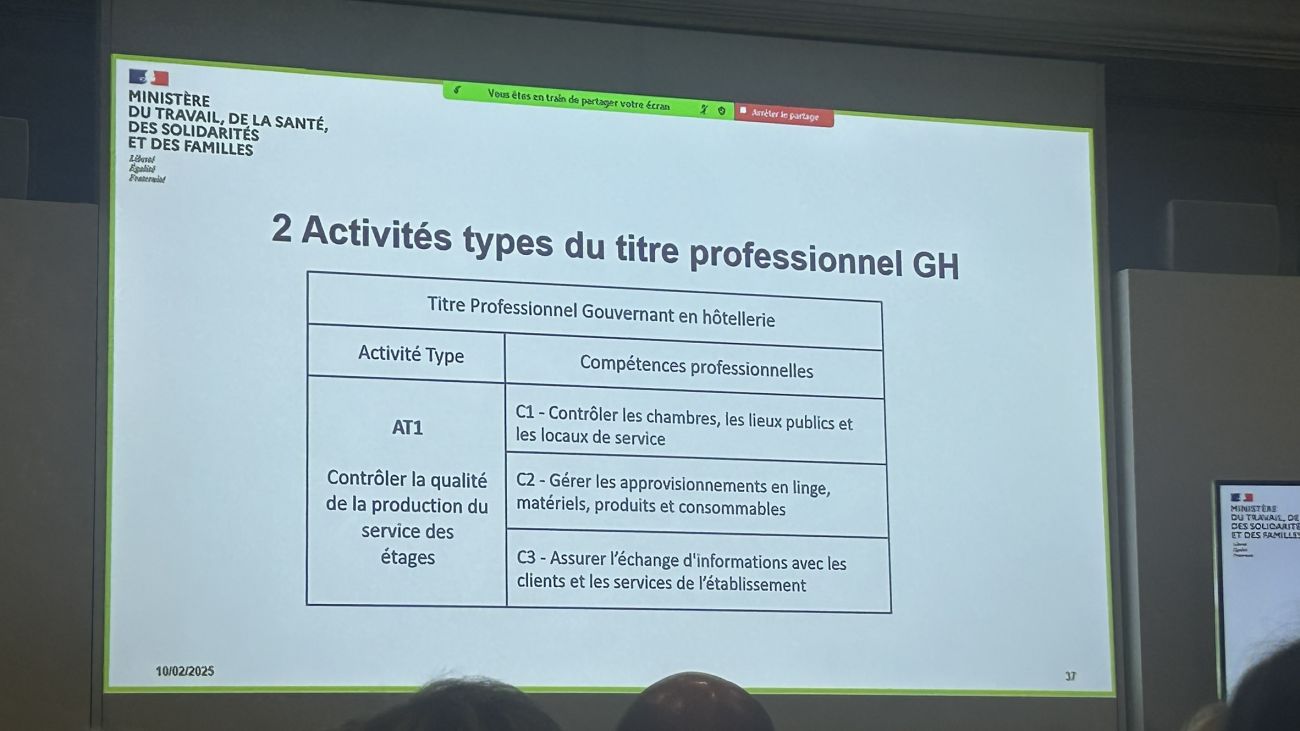 Le nouveau millsime du Titre professionnel Gouvernant en htellerie entrera en vigueur  partir de 2027