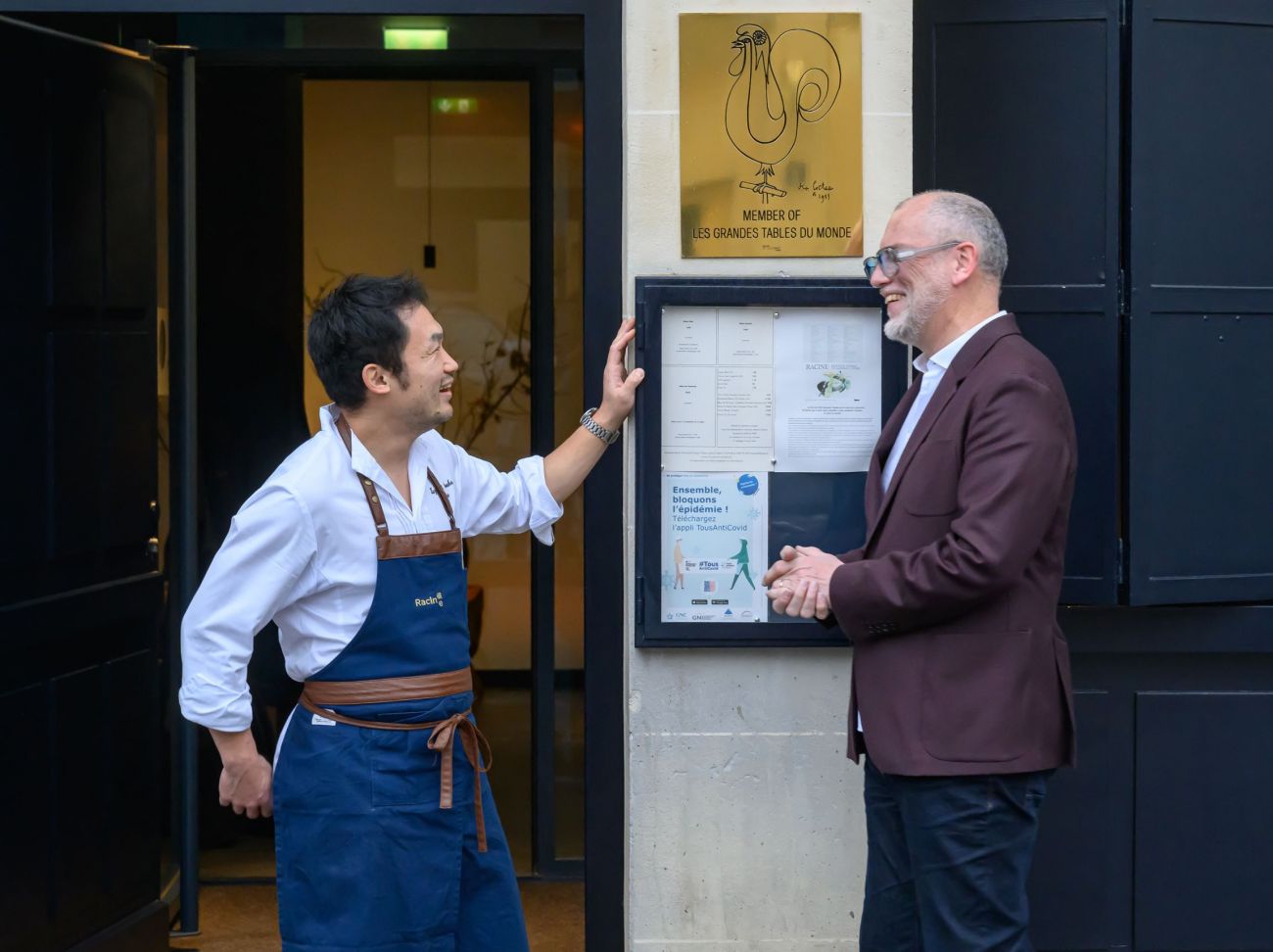 Jean-Philippe Thomas et le chef du restaurant Racine (Kazuyuki Tanaka, 2 toiles Michelin) 