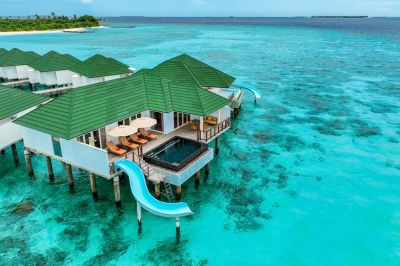 Sun Siyam Resorts water pavilion with slide - Aerial view