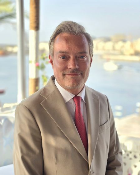 Guillaume-Alexandre Ferraud on a terrace facing Dubai Creek 