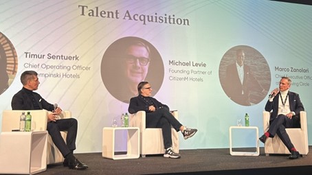 Timur Sentuerk, Michael Levie and Marco Zanolari at the Talent Acquisition Conference at the EHL Young Hospitality Summit 2024