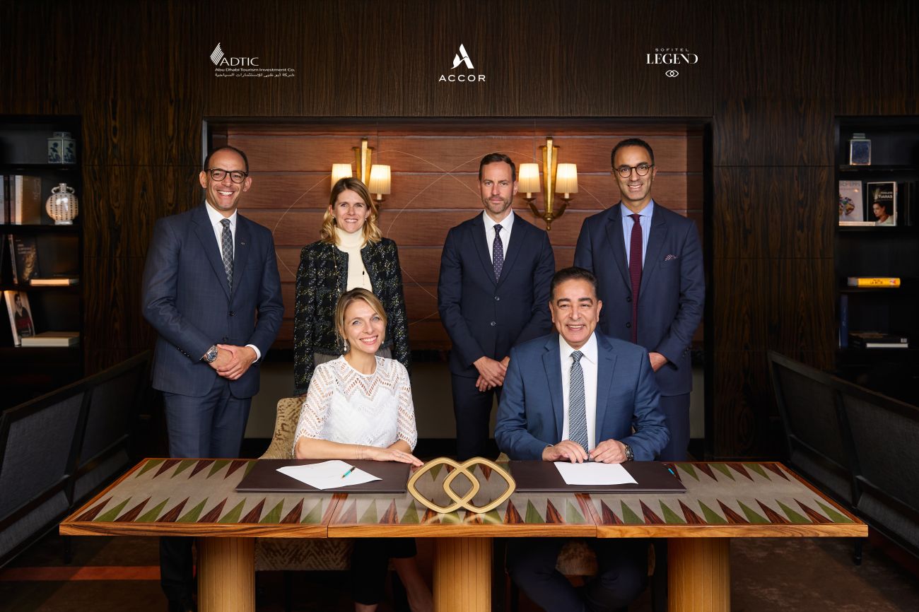 Signature Ceremony on November 6th at Sofitel Paris Le Faubourg:  In the center: Maud Bailly, CEO of Sofitel, Sofitel Legend, MGallery and Emblems and Yahia Kotub, CEO of ADTIC  From left to right: Mehdi Morad, Vice-President of Operations Africa, Morocco, Mauritius, Reunion & Seychelles Sofitel Legend, Sofitel, MGallery, Emblems; Agns Roquefort, Global Chief Development Officer Luxury & Lifestyle at Accor; Jean-Baptiste Recher, Regional Vice President Development Luxury Brands at Accor; Kamal Rhazali, Secretary General and General Counsel, Luxury & Lifestyle at Accor