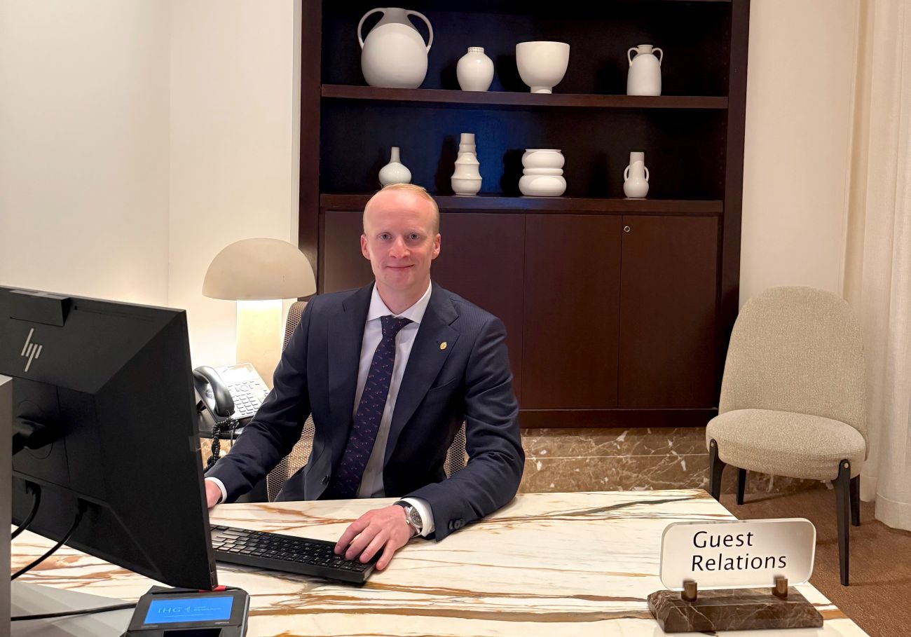 Julien Berrut at his desk at the Intercontinental Boston